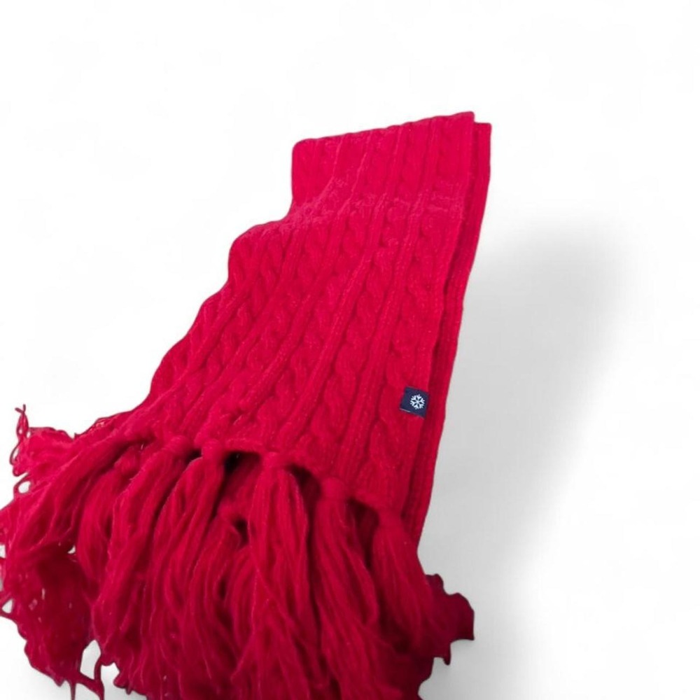 Vintage GAP Red Cable Knit Scarf w/Fringe Lamb's Wool Holiday 2003 Y2K Retro
